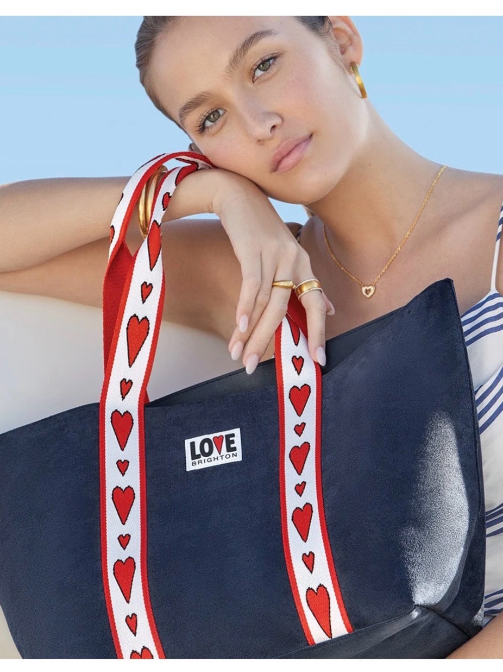NWT Brighton Velveteen Love Tote with Red Heart Straps